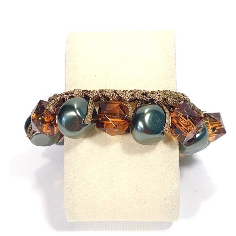 NWOT Amber Sea Green Beaded Bauble Woven Stretch Bracelet